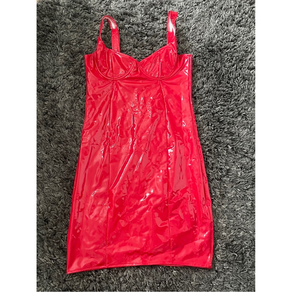 red latex dress